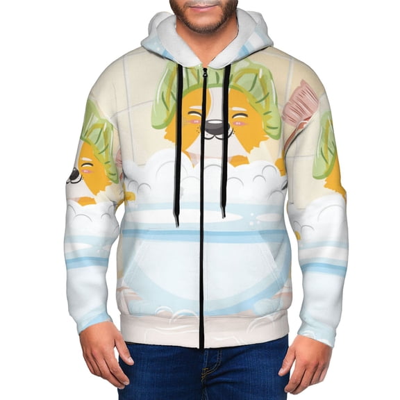 Honeii Corgi In The Shower Cap Bathing Print Hoodies for Men, Pullover & Full Zip, Breathable Zip up Hoodie, Sweatshirt-XX-Large