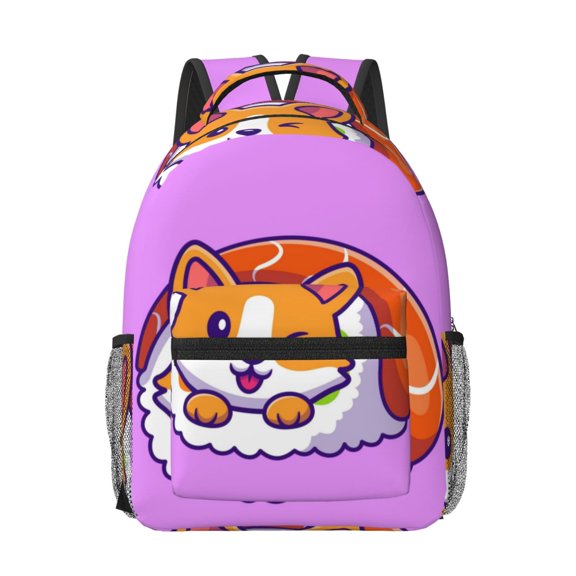 Honeii Corgi In Sushi Roll Print Backpack for School,15.6 inch Laptop Back Pack for High School and College Students, Waterproof Computer Bookbag-One Size