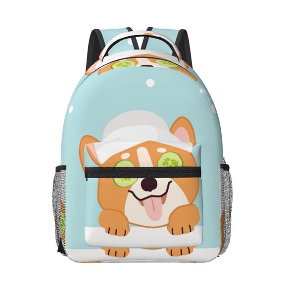 Honeii Corgi With Towel Ans Slice Cucumber Print Backpack for School,15.6 inch Laptop Back Pack for High School and College Students, Waterproof Computer Bookbag-One Size