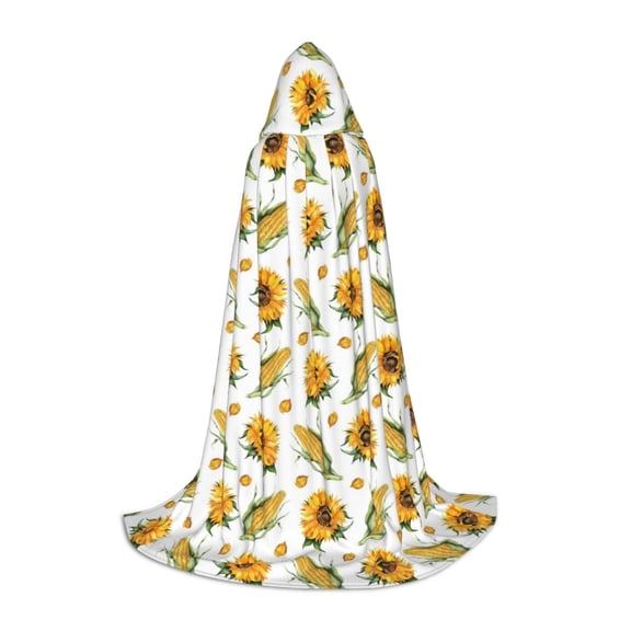 Honeii Corn Sunflowers Print Poncho Cape, Cloak Coat, Snuggly Hooded Wearable Blanket, Hooded Cape For Teenagers,Halloween Costumes-Large