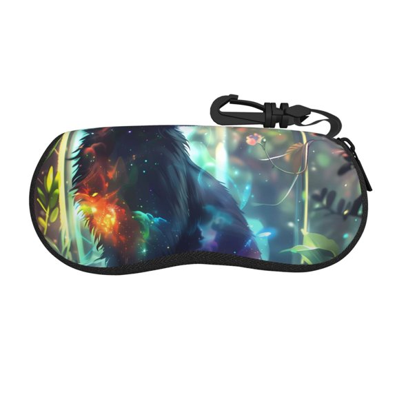 Honeii Cosmic Cat In Window Print Neoprene Glasses Case,Spacious for Sunglasses and Eyeglasses,Zipper Eyeglass Case With Belt Clip