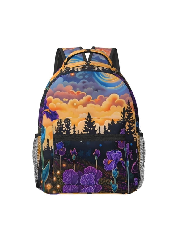 Cosmic Irises At Twilight Print Backpack for School,15.6 inch Laptop Back Pack for High School and College Students, Waterproof Computer Bookbag-One Size