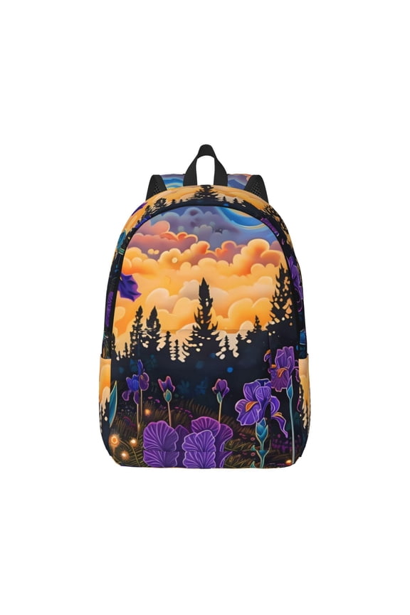Cosmic Irises At Twilight Print Canvas College Laptop Backpack, Durable Rucksack Travel Notebook Bag School Backpack Book Bag for Men Women-Medium