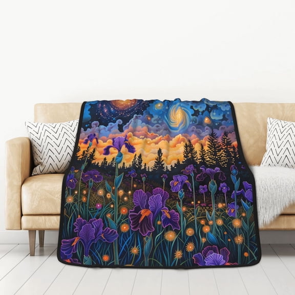 Honeii Cosmic Irises At Twilight for Throw Blanket for Couch - Thick Blanket, Soft Fuzzy Plush Throw Blanket for All Seasons, Double Sided Blanket,50x60 In