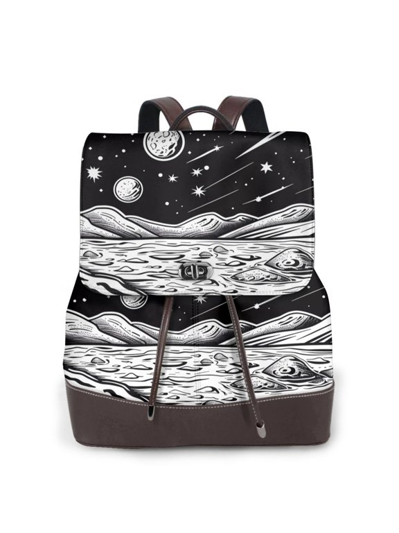 Cosmic Landscape Celestial Art rint Leather Backpack,Trendy Leather Backpack,PU Leather Daypack, Ideal for Work, School, Nurse, College & Travel