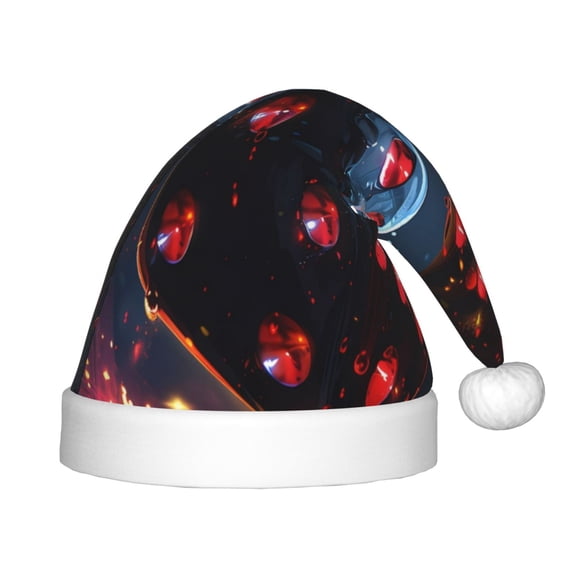 Honeii Cosmic Red Sparkle Dice Print Hat Santa Claus Hat For Xmas Party, Christmas Caps For Boys Girls Child,Christmas Beanie