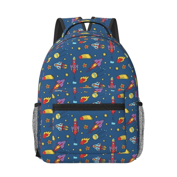 Honeii Cosmos Rockets Print Backpack for School,15.6 inch Laptop Back Pack for High School and College Students, Waterproof Computer Bookbag-One Size