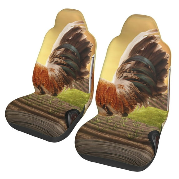 Honeii Country Farm Morning Rooster Print Car Seat Covers 2 Pieces, Full Set Universal Seat Covers for Cars, Waterproof Auto Seat Protectors
