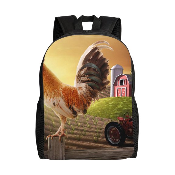 Honeii Country Farm Morning Rooster Print Laptop Backpack for Work, College, Travel, Daily Backpacks for Men Women, Sport Rucksack,Computer Bag