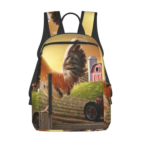 Honeii Country Farm Morning Rooster Print Lightweight Backpacks,Carry on Backpack,Durable Backpack for School, Work & Travel