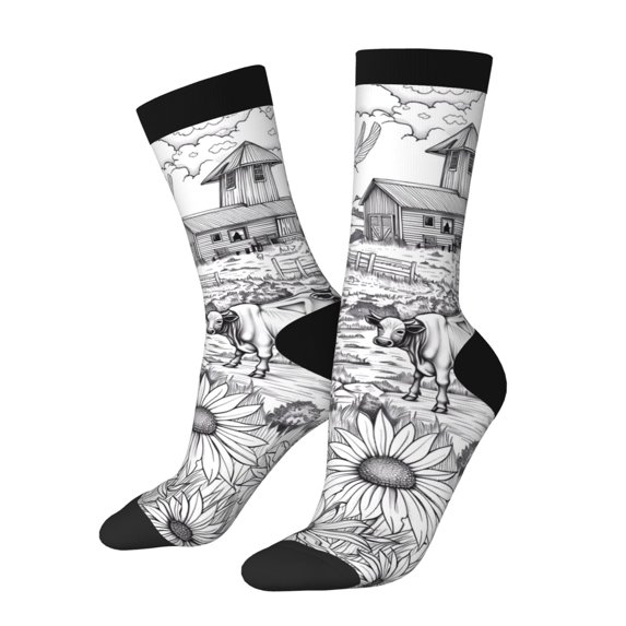 Honeii Country Farm Scene Print Adult Socks,Crew Socks,Casual Calf Socks,Daily Wear Socks for Men & Women, Perfect for Sports, Casual and Everyday Use