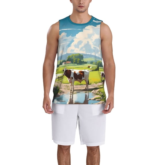 Honeii Countryside Farm Cow print basktball shirt for men and women, Unisex basketball jersey for Theme party-Large