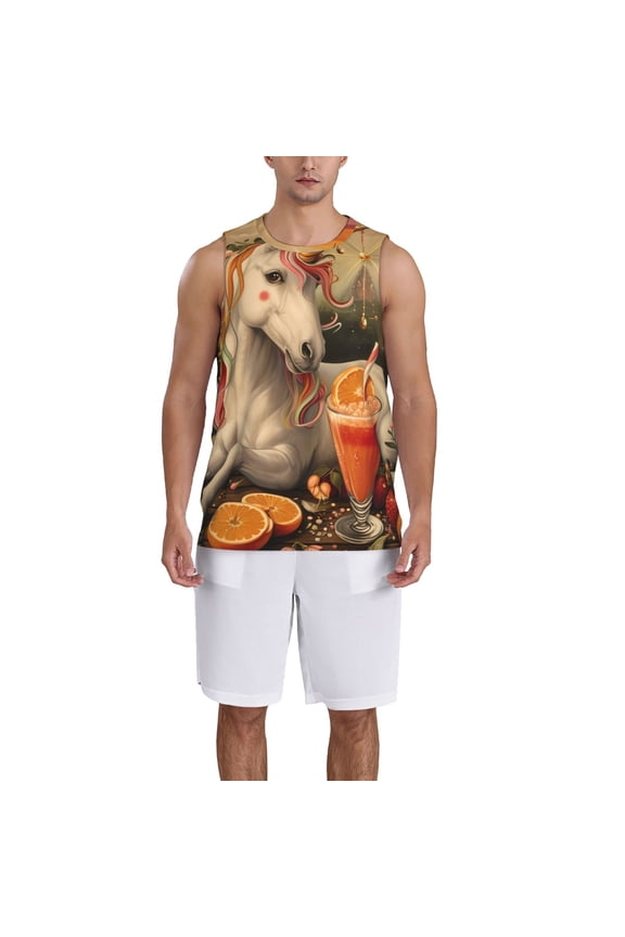 Countryside Fruit White Horse print basktball shirt for men and women, Unisex basketball jersey for Theme party-Large