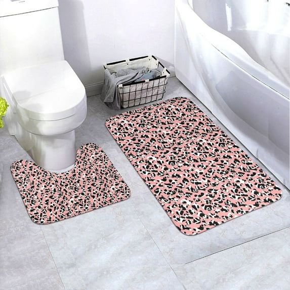 Honeii Cow Animal Skin Pattern Bathroom Anti-Skid Pad Bathroom Mat Vintage Seamless Pattern Not-Slip Toilet Rug Set