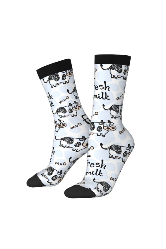 Cow With Fresh Milk Print Adult Socks,Crew Socks,Casual Calf Socks,Daily Wear Socks for Men & Women, Perfect for Sports, Casual and Everyday Use