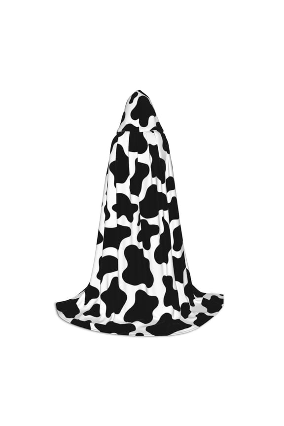 Cow Print Black White Print Poncho Cape, Cloak Coat, Snuggly Hooded Wearable Blanket, Hooded Cape For Teenagers,Halloween Costumes-Large