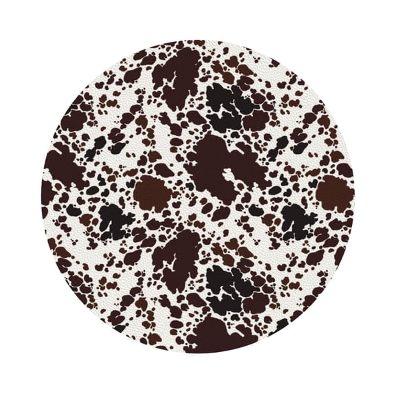 Honeii Cow Skin Print Leather Coaster Set of 6, Ideal for Safeguarding Your Furniture from Drinks Spills and Effortless Cleanup,Round Shape