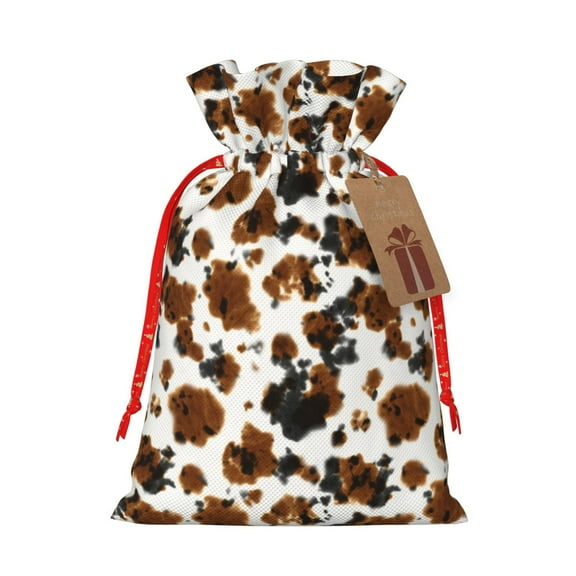 Honeii Cow Tie Dye Print Small Burlap Bags,Christmas Drawstring Treat Bags Gift Bags Reusable Candy Goodie Wrapping Bags for Holiday Party Favors Supplies -Small