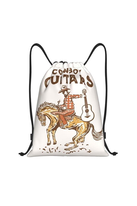 Cowboy Rodeo Guitar Print Drawstring Backpack,Drawstring Bags String Backpack Gym Cinch Sack Backpack Sport Bag Draw-