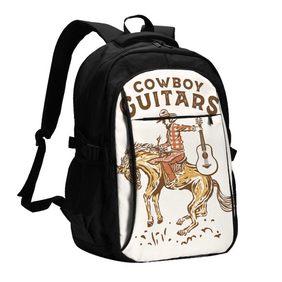 Honeii Cowboy Rodeo Guitar for Travel Laptop Backpack, Business Laptops Backpack with USB Charging Port, College High School Computer Bag for Men Women