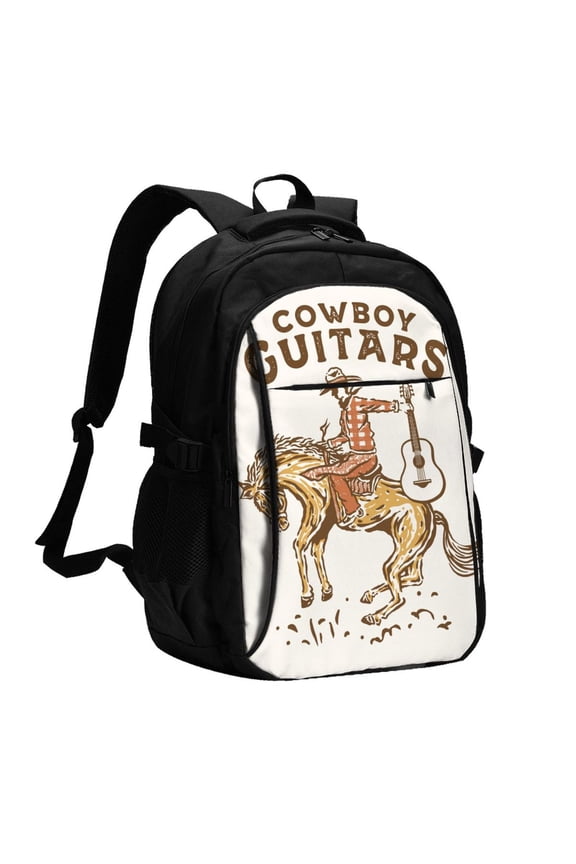 Cowboy Rodeo Guitar for Travel Laptop Backpack, Business Laptops Backpack with USB Charging Port, College High School Computer Bag for Men Women