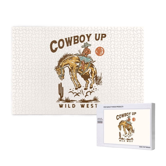 Honeii Cowboy Up Vintage Wild West Pattern 1000 Piece Puzzles for Adults, Jigsaw Puzzles