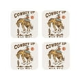 thumbnail image 1 of Honeii Cowboy Up Vintage Wild West Print Leather Coaster Set of 4, Ideal for Safeguarding Your Furniture from Drinks Spills and Effortless Cleanup-Square, 1 of 6
