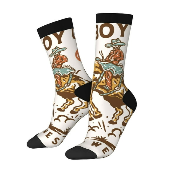 Honeii Cowboy Up Vintage Wild West Print Adult Socks,Crew Socks,Casual Calf Socks,Daily Wear Socks for Men & Women, Perfect for Sports, Casual and Everyday Use