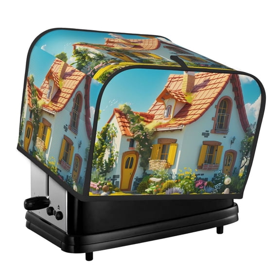 Honeii Cozy Cartoon Backyard Print 4 slice Toaster Cover, Two Slice Toaster Dust-proof Cover For Kitchen Small Appliance and Fingerprint Protection