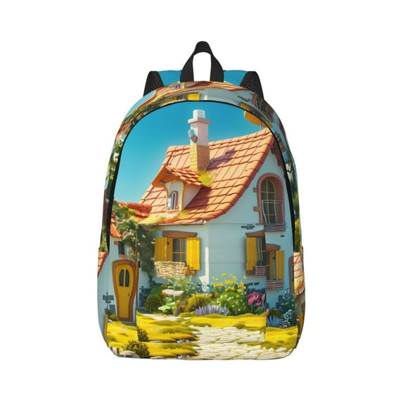 Honeii Cozy Cartoon Backyard Print Canvas College Laptop Backpack, Durable Rucksack Travel Notebook Bag School Backpack Book Bag for Men Women-Small