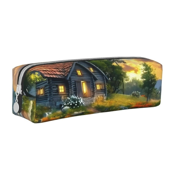 Honeii Cozy Cottage Lakeside Sunset Pattern Pencil Case, Pencil Pouch, Pencil Case Small, Pencil Pouch Aesthetic, PVC Pencil Pouch, Pencil Bag, Makeup Pouch