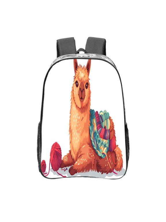 Cozy Knitting Llama Print Clear Backpack Heavy Duty Transparent Bag 17" See Through BookBag for Women Men Adults Work Festival Sports Travel
