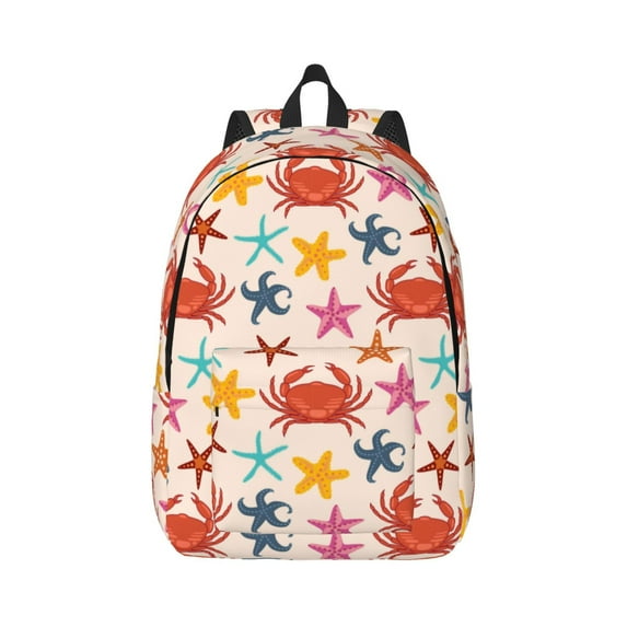 Honeii Crabs And Seastars Print Canvas College Laptop Backpack, Durable Rucksack Travel Notebook Bag School Backpack Book Bag for Men Women-Small