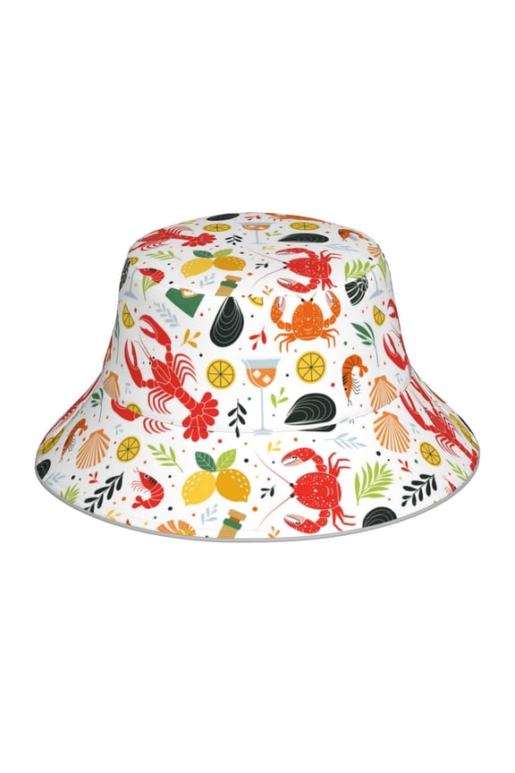 Crabs Shrimps for Unisex Bucket Hat Waterproof Rain Hat Reversible Shiny Rave Bucket Hat for Concert Festival Boonie Cap