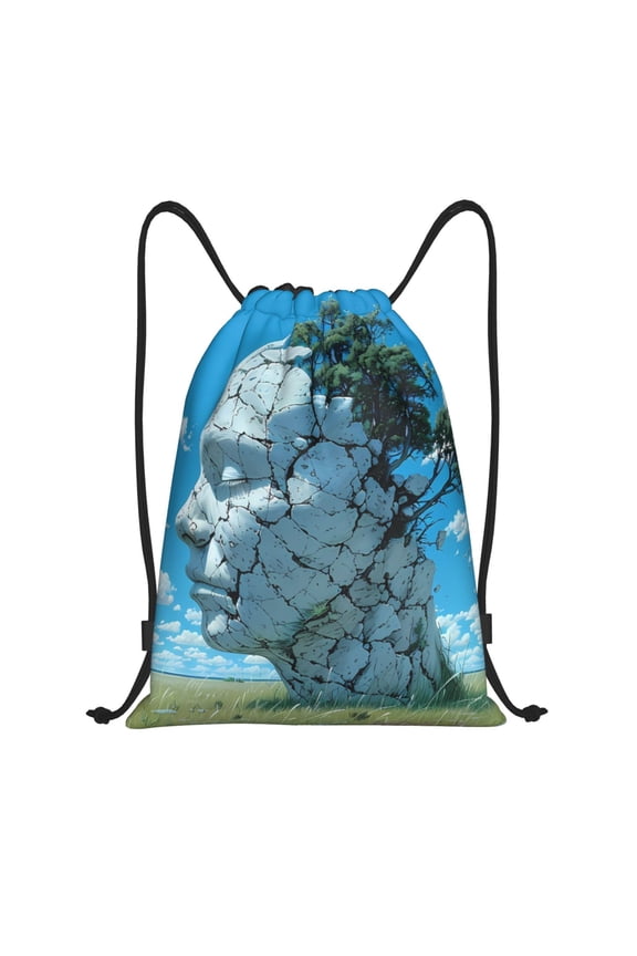 Honeii Cracked Earth Head Tree Print Drawstring Backpack,Drawstring Bags String Backpack Gym Cinch Sack Backpack Sport Bag Draw-Medium
