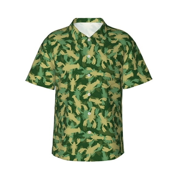 Honeii Crayfish Army Print Men’s Hawaiian Shirt,Classic Button-Down Short Sleeve Shirt, for Beach, Vacation, and Outdoor Activities,XX-Large
