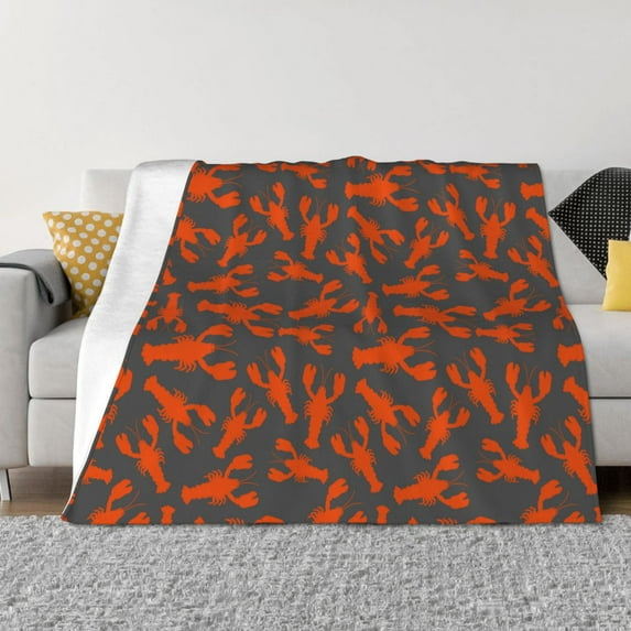 Honeii Crayfish print throw blanket, crafted from cozy cotton flannel, offers versatile home decor as a bedding suitable for all seasons.-60"x50"