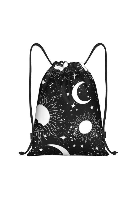 Crescent and Stars Print Drawstring Backpack,Drawstring Bags String Backpack Gym Cinch Sack Backpack Sport Bag Draw-Small