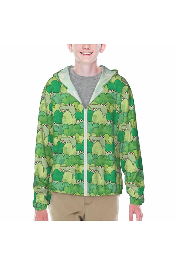 Crocodile And Bush Print Sun Protection Jacket Hooded Cooling Shirt with Pockets Hiking Outdoor Performance-Medium