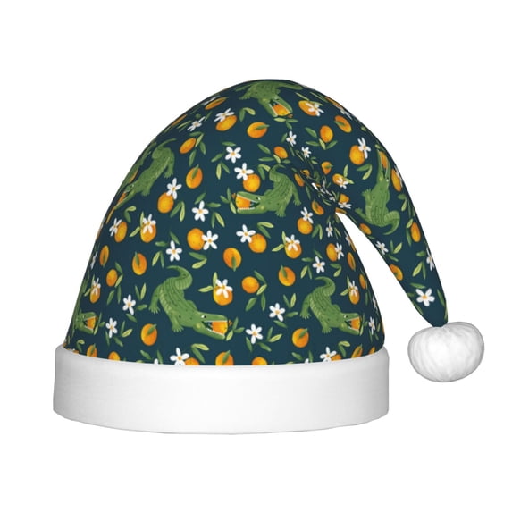 Honeii Crocodile And Oranges Print Hat Santa Claus Hat For Xmas Party, Christmas Caps For Boys Girls Child,Christmas Beanie