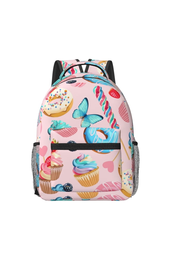Cupcakes and Donuts Print Backpack for School,15.6 inch Laptop Back Pack for High School and College Students, Waterproof Computer Bookbag-One Size