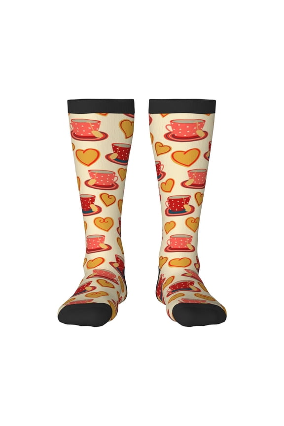 Cups of Tea Print Long Socks,Novelty Design Socks Gift for Men and Women,Crew Socks,Calf Socks