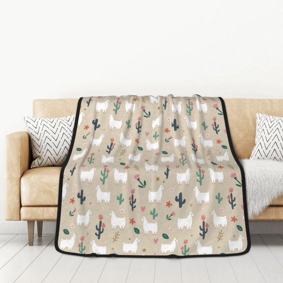 Honeii Cute Alpaca for Throw Blanket for Couch - Thick Blanket, Soft Fuzzy Plush Throw Blanket for All Seasons, Double Sided Blanket,50x60 In