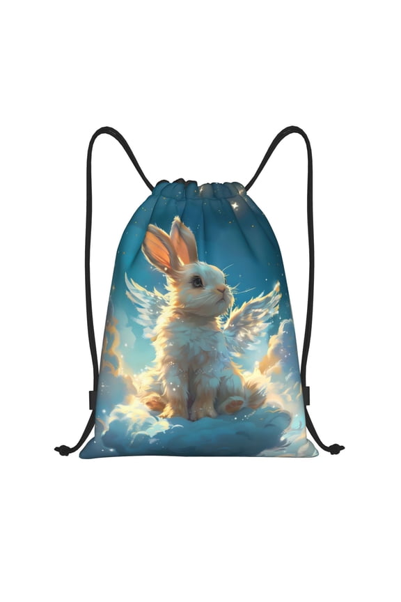 Cute Angel Winged Rabbit Print Drawstring Backpack,Drawstring Bags String Backpack Gym Cinch Sack Backpack Sport Bag Draw-