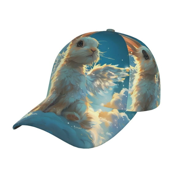 Honeii Cute Angel Winged Rabbit Print Hat, Women's Baseball Hat Unisex Fit, Baseball Cap,Adjustable One Size