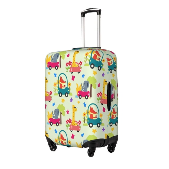 Honeii Cute Animals driving a car Elastic Luggage Cover, featuring double-sided printing, is the ideal companion for travel, business trips, and daily use(not included suitcase )-Small