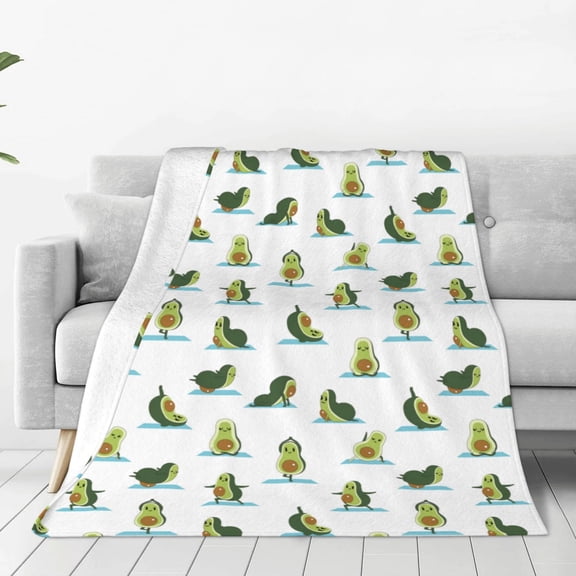 Honeii Cute Avocado Yoga Print Fleece Blanket - Throw Blanket for Bed, Sofa, Couch, Camping, and Travel , Microplush Ultra Soft Warm Blanket-80"x60"