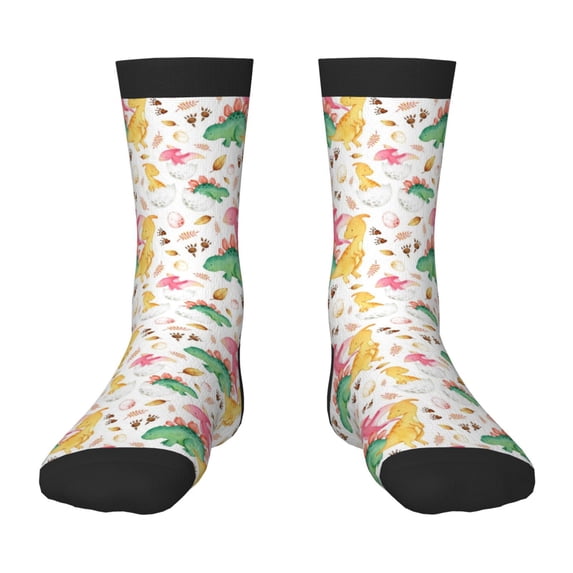 Honeii Cute Baby Dinosaurs Print Children's Colorful Socks,Unisex Kids and Toddlers' Cushioned Sock,Kids Athletic Crew Socks,for Everyday Wear and Sports
