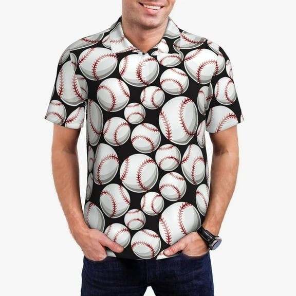 Honeii Cute Baseball print Polo Shirt, a classic short-sleeved, button-down golf shirt designed for men