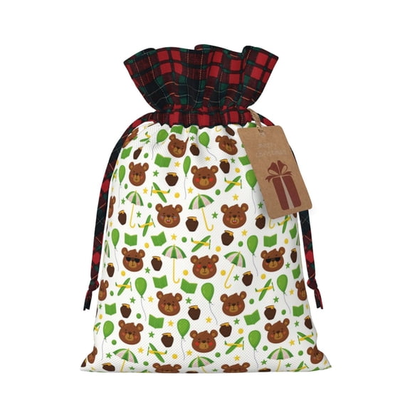 Honeii Cute Bear Print Small Burlap Bags,Christmas Drawstring Treat Bags Gift Bags Reusable Candy Goodie Wrapping Bags for Holiday Party Favors Supplies -Black